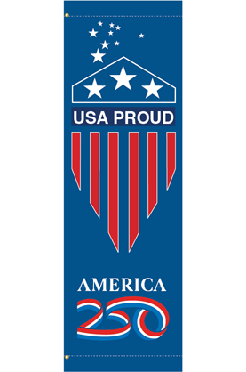 Celebrate America’s 250th Anniversary with the Navy Patriot Street Banner, digitally printed on Captain Navy Sunbrella® fabric for long-lasting, fade-resistant outdoor performance.